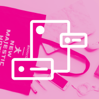 Branding icon, representative of a letterhead on pink photograph