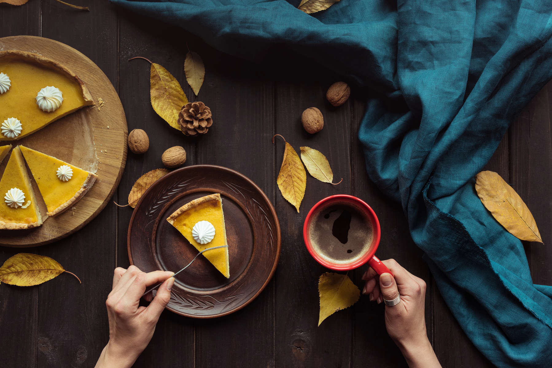 Woman eating pumpkin tart