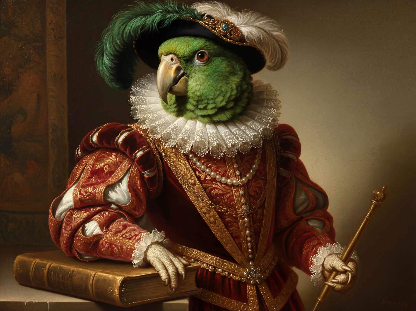 Anthropomorphic portrait - a green parrot
