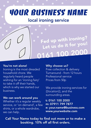 Ironing and Laundry Services A5 Flyers by Ashley Moore