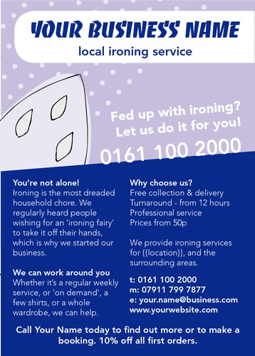 Ironing and Laundry Services A6 Flyers by Ashley Moore